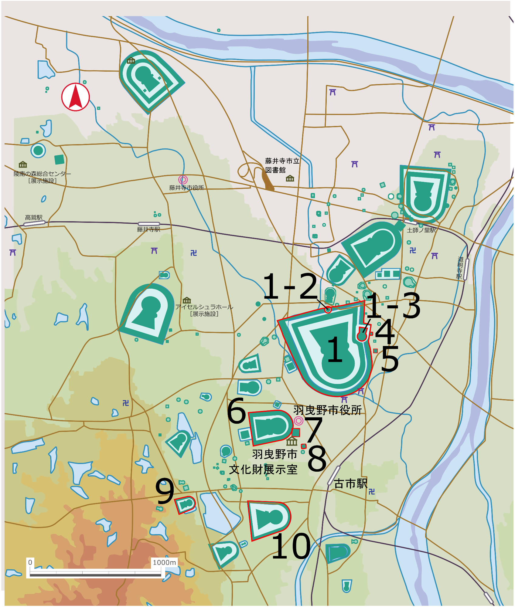 古市古墳群分布図