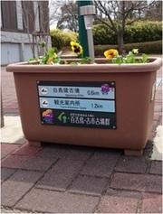 市内の道路の脇に置かれた誘導型プランターの写真