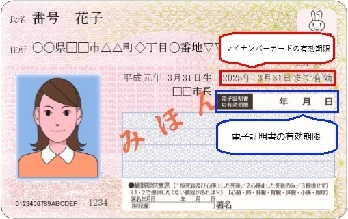 マイナンバーカードの有効期限が記載されている場所を示している画像
