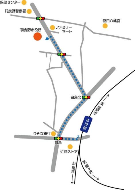 古市駅から市役所までの地図