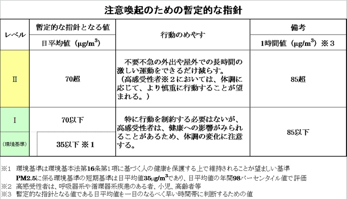 (表)注意喚起のための暫定的な指針